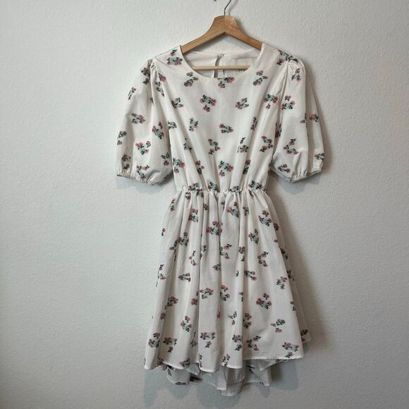 Sister Jane Dream White Floral Embroidered Taffeta Puff Sleeve Tie Back Dress XL - Picture 2 of 7